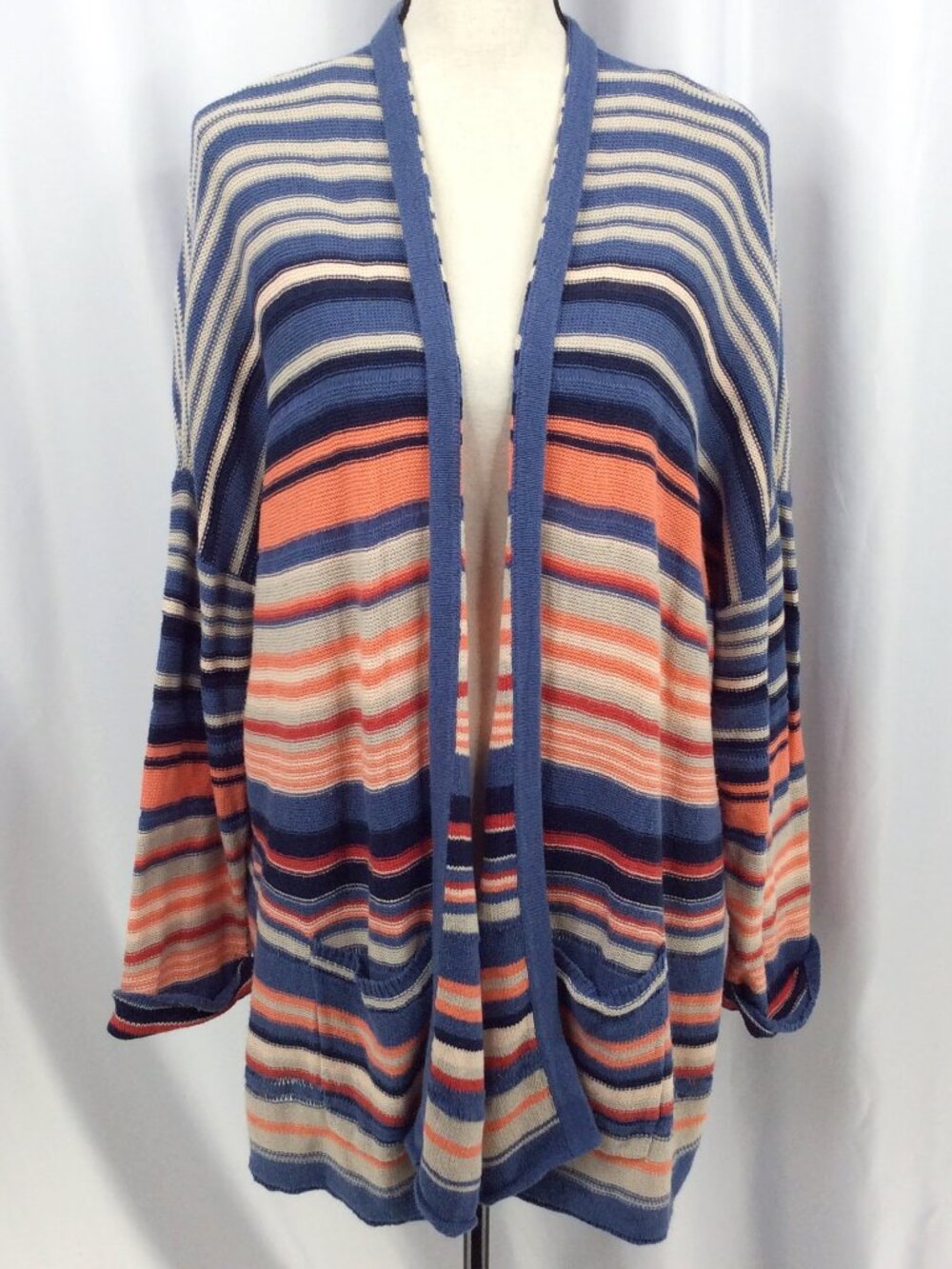 Natural Reflections Open Cardigan Sweater Women's Plus Size 2X Colorful Striped